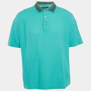 Pre Owned Loro Piana Blue Cotton Pique Polo T-Shirt XXXL