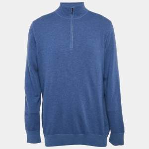 Loro Piana Blue Cashmere Roadster Mezzocollo Sweater XXXL