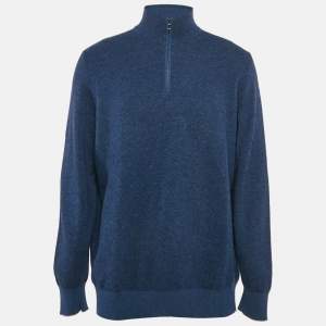 Pre Owned Loro Piana Navy Blue Cashmere Roadster Mezzocollo Sweater XXXL