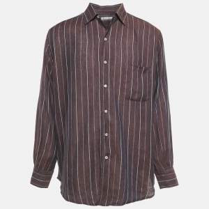Loro Piana Purple Striped Linen Long Sleeve Shirt XL