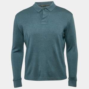 Pre Owned Loro Piana Blue Cashmere Full Sleeve Polo T-Shirt M