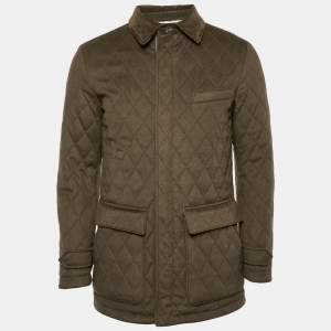 Loro Piana Khaki Brown Cashmere Quilted Storm System Jacket XS