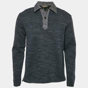 Pre Owned Loro Piana Denim Blue Cotton Full Sleeve Polo T-Shirt M