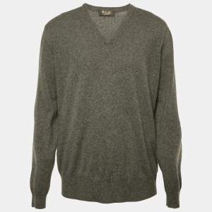 Loro Piana Grey Cashmere V-Neck Sweater XL 