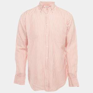 Loro Piana Red Stripe Cotton Button Front Long Sleeve Shirt M