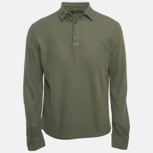 Loro Piana Olive Green Cotton Piqué Full Sleeve Polo T-Shirt M