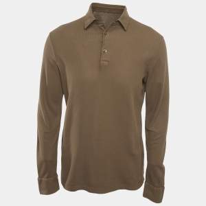 Pre Owned Loro Piana Brown Cotton Pique Polo Long Sleeve T-Shirt L 