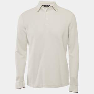 Loro Piana White Cotton Pique Long Sleeve Polo T-Shirt M