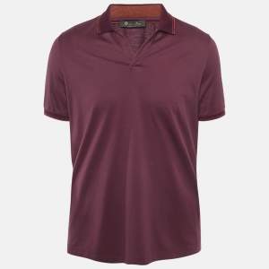 Pre Owned Loro Piana Burgundy Cotton Polo T-Shirt L