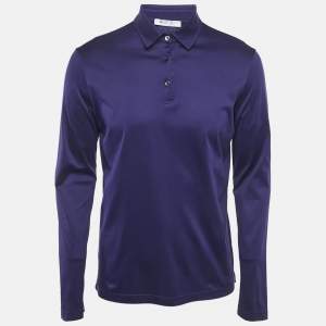 Pre Owned Loro Piana Navy Blue Cotton Long Sleeve Polo T-Shirt M