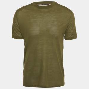 Pre Owned Loro Piana Olive Green Virgin Wool Crew Neck T-Shirt M