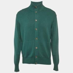 Pre Owned Loro Piana Teal Green Cotton Knit Cardigan XL