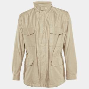 Pre Owned Loro Piana Beige Cashmere Storm System Hooded Field Jacket L