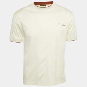 Pre Owned Loro Piana Beige Logo Applique Cotton Crew Neck T-Shirt XXS