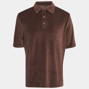 Pre Owned Loro Piana Brown Velvet Short Sleeve Polo T-Shirt XL