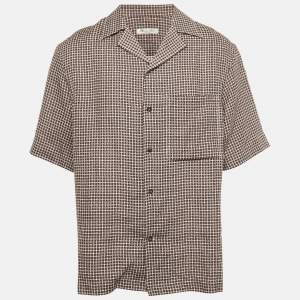 Pre Owned Loro Piana White / Burgundy Checkered Linen Federico Shirt L