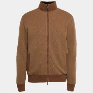 Pre Owned Loro Piana Brown Real Fur Trim and Cashmere Zip-Up Jacket XL