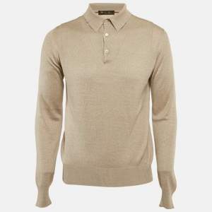 Pre Owned Loro Piana Beige Knit Long Sleeve Polo T-Shirt S