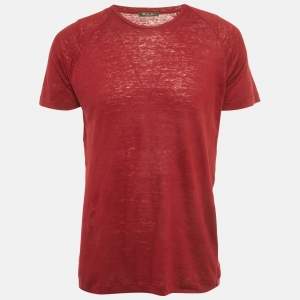 مملوكة مسبقًا Loro Piana Red Linen Jersey Crewneck T-Shirt M