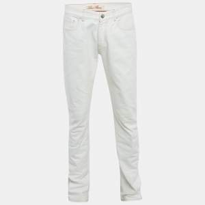 Pre Owned بنطلون جينز لورو بيانا أبيض قماش الدنيم بقصة عادية مقاس وسط 33 بوصة