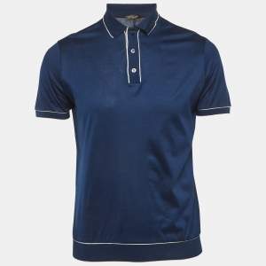 Pre Owned Loro Piana Blue Jersey Polo T-Shirt M