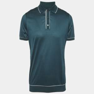 Pre Owned Loro Piana Teal Blue Jersey Polo T-Shirt M