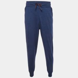 Pre Owned Loro Piana Navy Blue Stretch Knit Joggers L