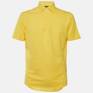 Pre Owned Loro Piana Yellow Cotton Pique Polo T-Shirt M