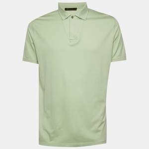 Pre Owned Loro Piana Light Green Cotton & Silk Knit Polo T-Shirt L
