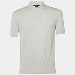 مملوكة مسبقًا Loro Piana White Cotton & Silk Knit Polo T-Shirt L