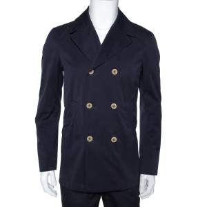 Loro Piana Midnight Blue Cotton Double Breasted Coat XS