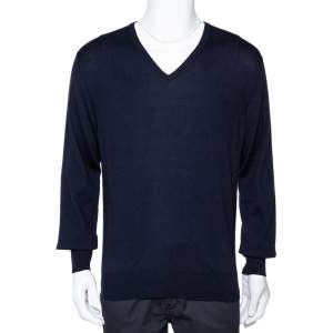 Loro Piana Navy Blue Cashmere V-Neck Sweater XL