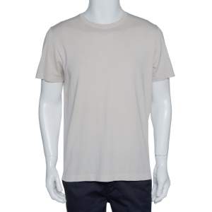 Pre Owned Loro Piana Light Beige Cotton Crew Neck T-Shirt L