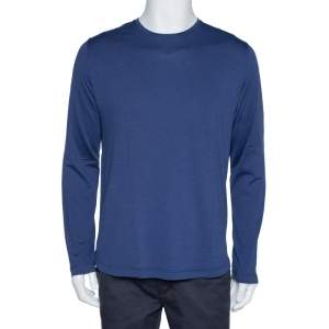Pre Owned Loro Piana Navy Blue Silk & Cotton Long Sleeve T-Shirt L