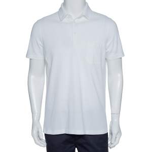 Pre Owned Loro Piana White Stretch Cotton Polo T-Shirt M