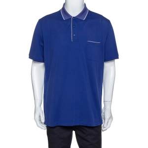 Pre Owned Loro Piana Indigo Stretch Cotton Pique Polo T-Shirt XXXL