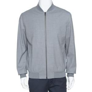 Pre Owned Loro Piana Light Grey Wool Storm System Bomber Jacket L
