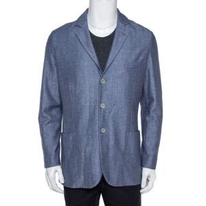Pre Owned Loro Piana Blue Cashmere Silk Knit Sweater Jacket L