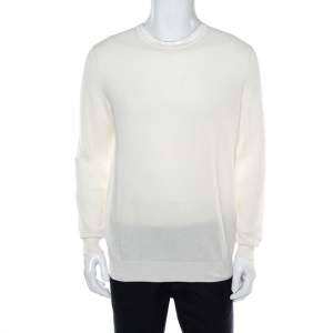 Pre Owned Loro Piana Off White Knit Crew Neck Jumper L