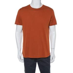 Pre Owned Loro Piana Rust Orange Silk Knit Crewneck T Shirt XL
