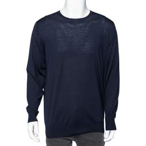 Pre Owned Loro Piana Navy Blue Wool Long Sleeve Sweater XXXL