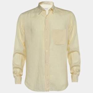 Pre Owned Loro Piana Yellow Linen Button Down Shirt M