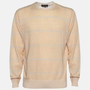 Pre Owned Loro Piana Peach Striped Cashmere Knit Long Sleeve Sweater XL