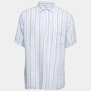 Pre Owned Loro Piana Blue & White Striped Linen Shirt 3XL 