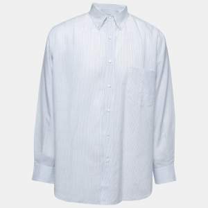 Pre Owned Loro Piana Blue Striped Cotton & Linen Button Down Shirt 2XL