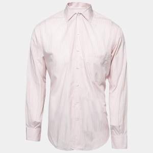 Pre Owned Loro Piana Pink Striped Cotton Long Sleeve Shirt M