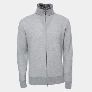 Pre Owned Loro Piana Grey Cashmere Knit Zip-Up Sweater XL
