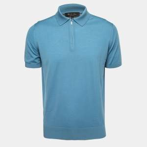 Loro Piana Blue Wool Knit Polo T-Shirt L
