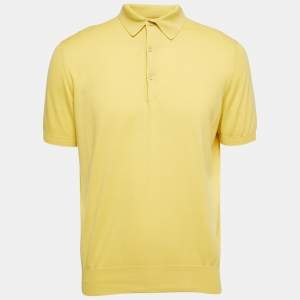 Pre Owned Loro Piana Yellow Cotton Knit Polo T-Shirt M