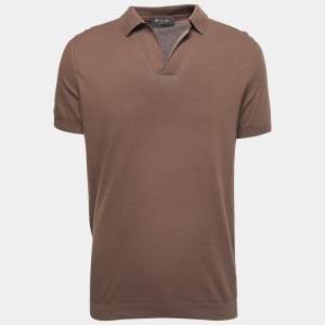 Pre Owned Loro Piana Brown Cotton Knit New Bay Polo T-Shirt XL